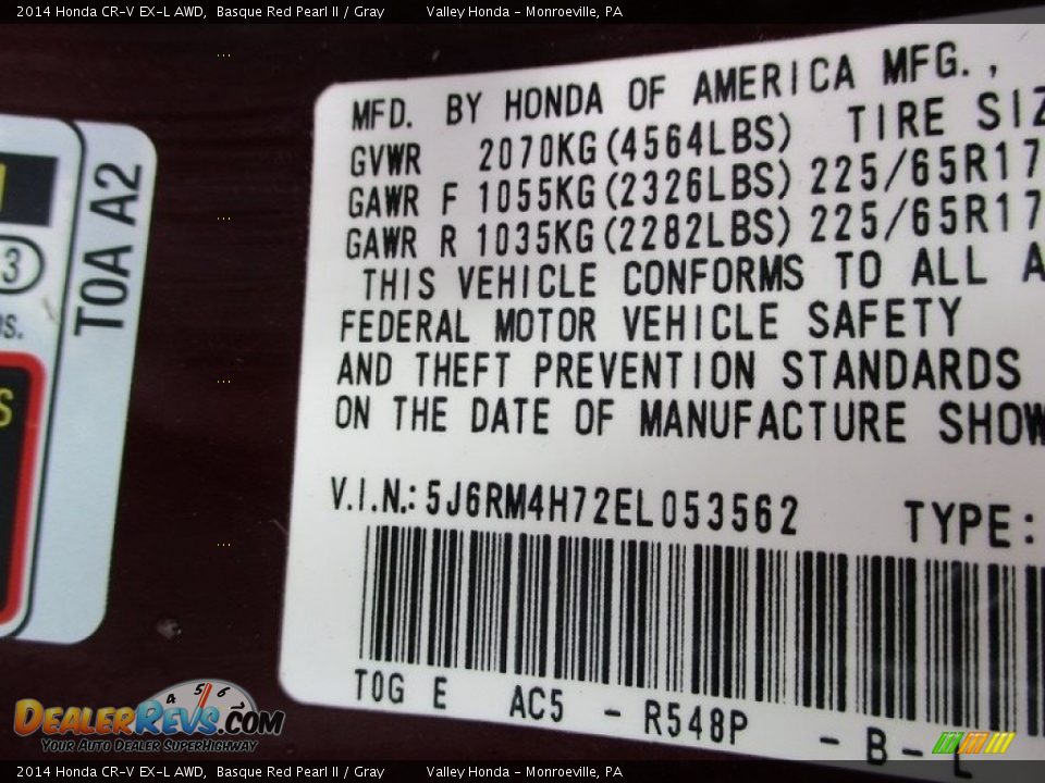 2014 Honda CR-V EX-L AWD Basque Red Pearl II / Gray Photo #19