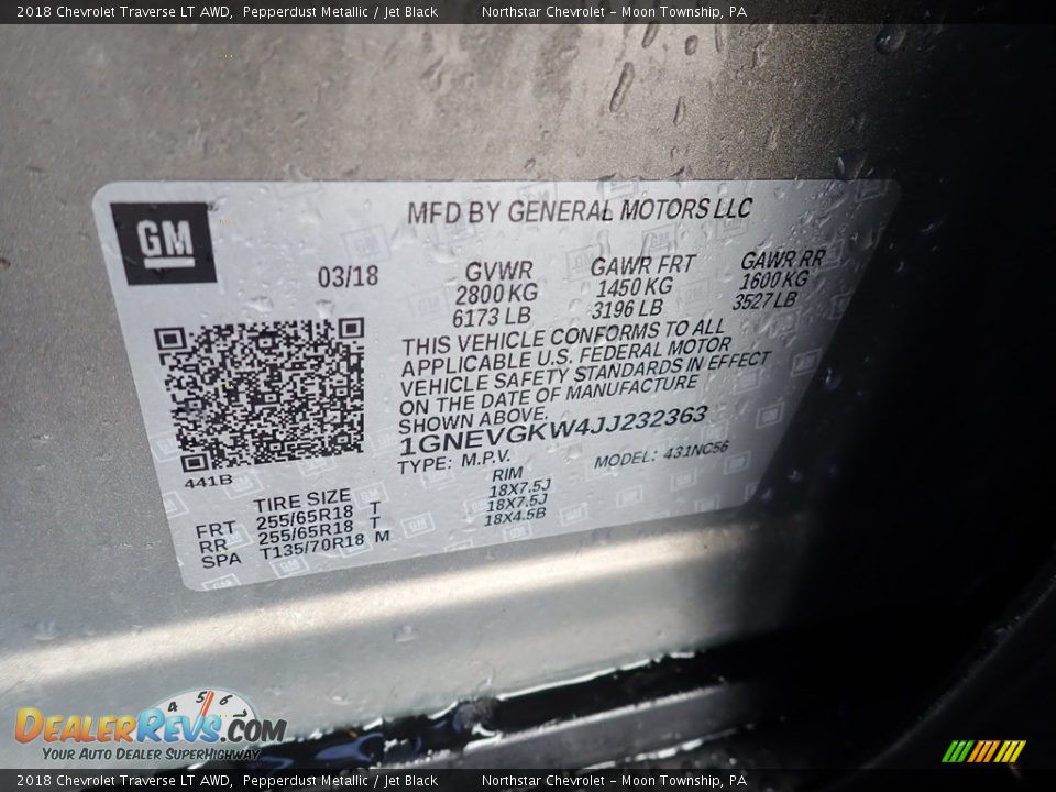 2018 Chevrolet Traverse LT AWD Pepperdust Metallic / Jet Black Photo #28