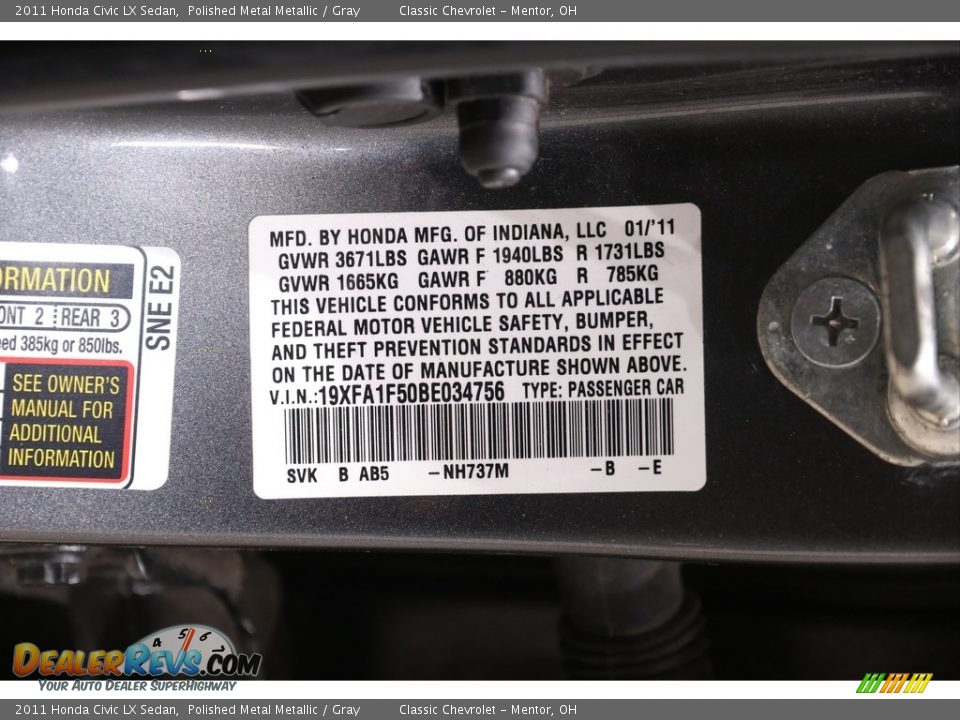 2011 Honda Civic LX Sedan Polished Metal Metallic / Gray Photo #18
