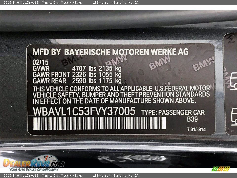 2015 BMW X1 xDrive28i Mineral Grey Metallic / Beige Photo #33