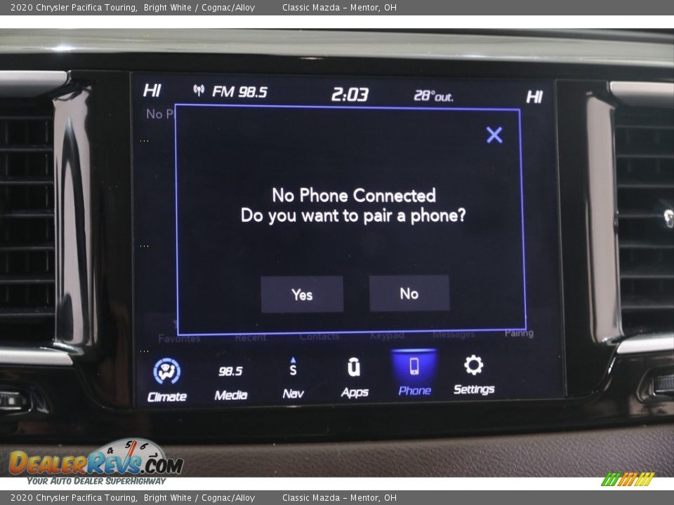 2020 Chrysler Pacifica Touring Bright White / Cognac/Alloy Photo #13