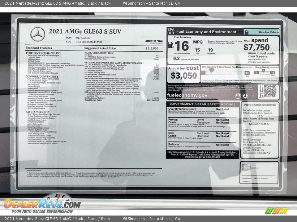 2021 Mercedes-Benz GLE 63 S AMG 4Matic Window Sticker Photo #11