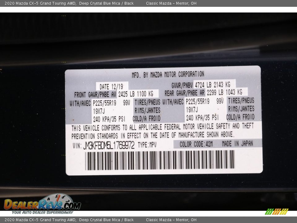 2020 Mazda CX-5 Grand Touring AWD Deep Crystal Blue Mica / Black Photo #20