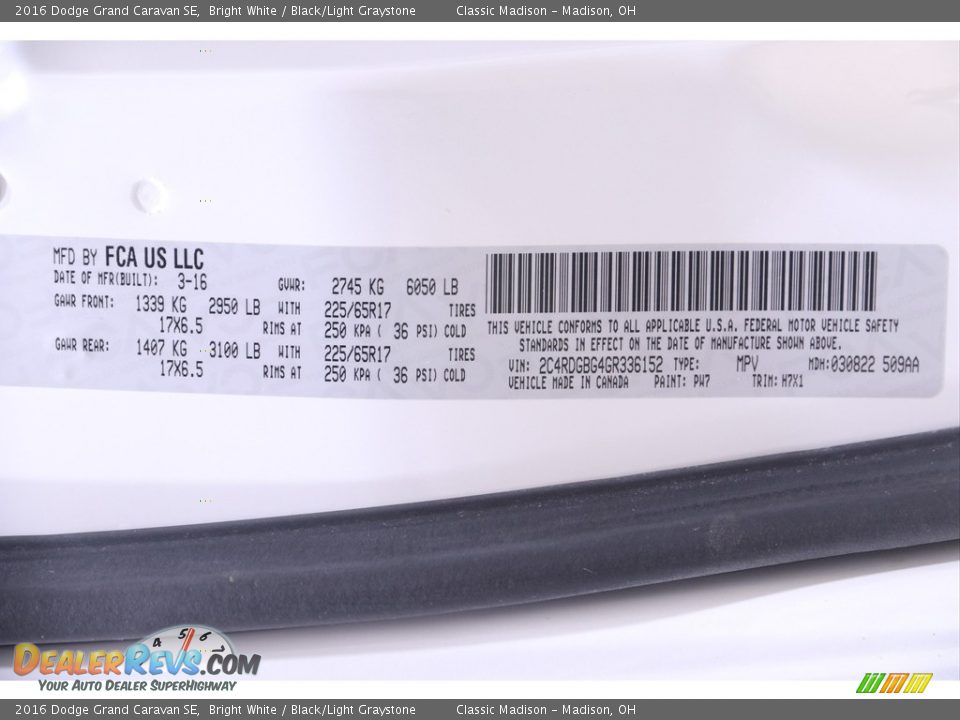 2016 Dodge Grand Caravan SE Bright White / Black/Light Graystone Photo #19