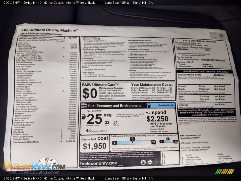 2021 BMW 4 Series M440i xDrive Coupe Window Sticker Photo #26