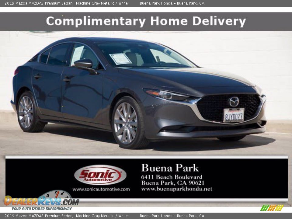 2019 Mazda MAZDA3 Premium Sedan Machine Gray Metallic / White Photo #1