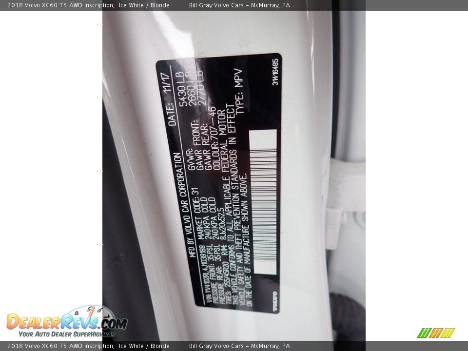 2018 Volvo XC60 T5 AWD Inscription Ice White / Blonde Photo #23