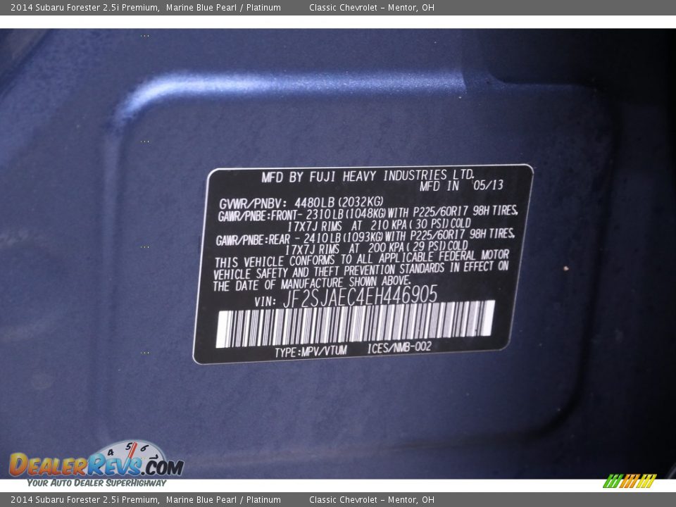 2014 Subaru Forester 2.5i Premium Marine Blue Pearl / Platinum Photo #26