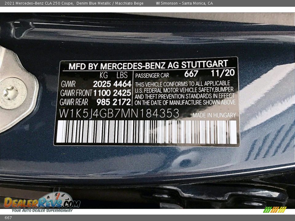 Mercedes-Benz Color Code 667 Denim Blue Metallic