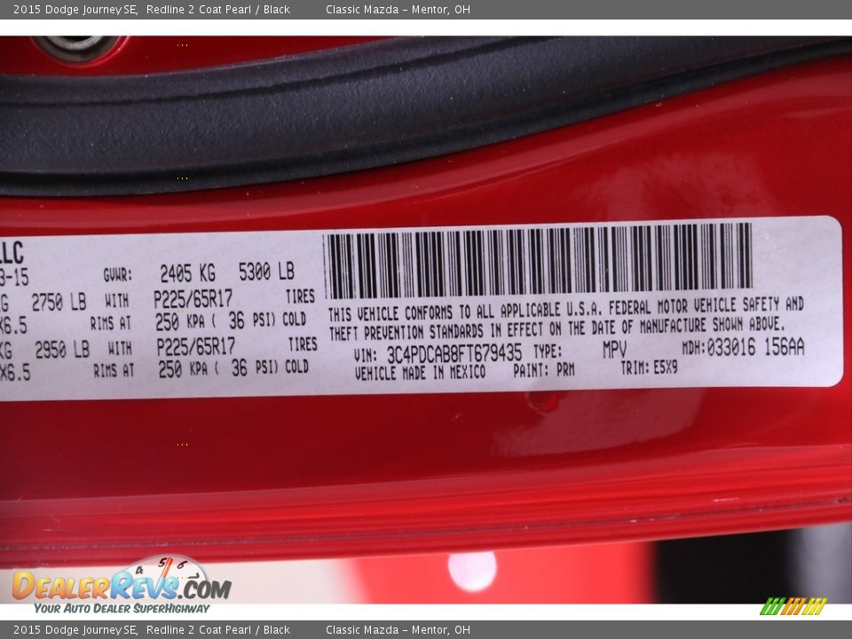 2015 Dodge Journey SE Redline 2 Coat Pearl / Black Photo #19