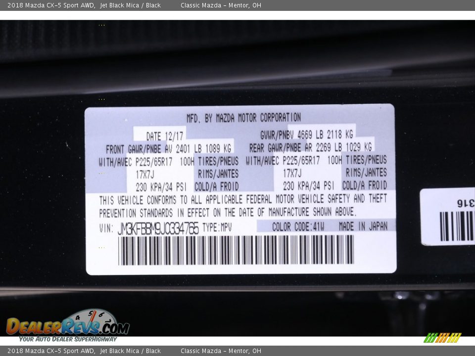 2018 Mazda CX-5 Sport AWD Jet Black Mica / Black Photo #20