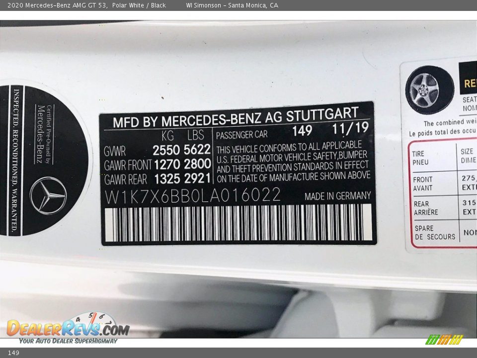 Mercedes-Benz Color Code 149 Polar White