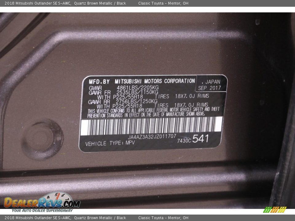 2018 Mitsubishi Outlander SE S-AWC Quartz Brown Metallic / Black Photo #25