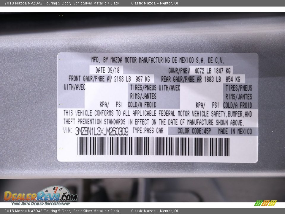 2018 Mazda MAZDA3 Touring 5 Door Sonic Silver Metallic / Black Photo #21
