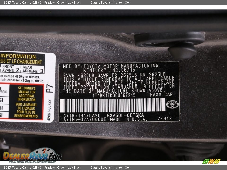 2015 Toyota Camry XLE V6 Predawn Gray Mica / Black Photo #23