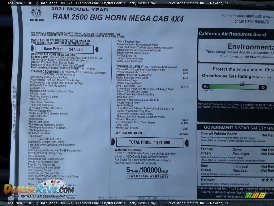 2021 Ram 2500 Big Horn Mega Cab 4x4 Diamond Black Crystal Pearl / Black/Diesel Gray Photo #32