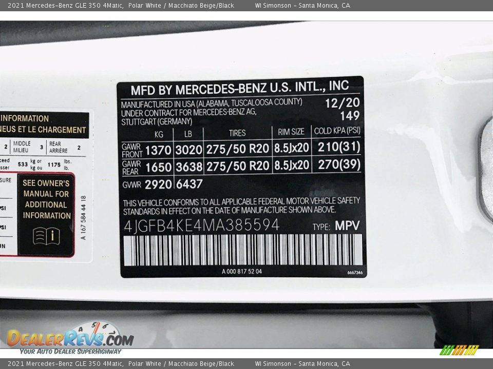 2021 Mercedes-Benz GLE 350 4Matic Polar White / Macchiato Beige/Black Photo #10
