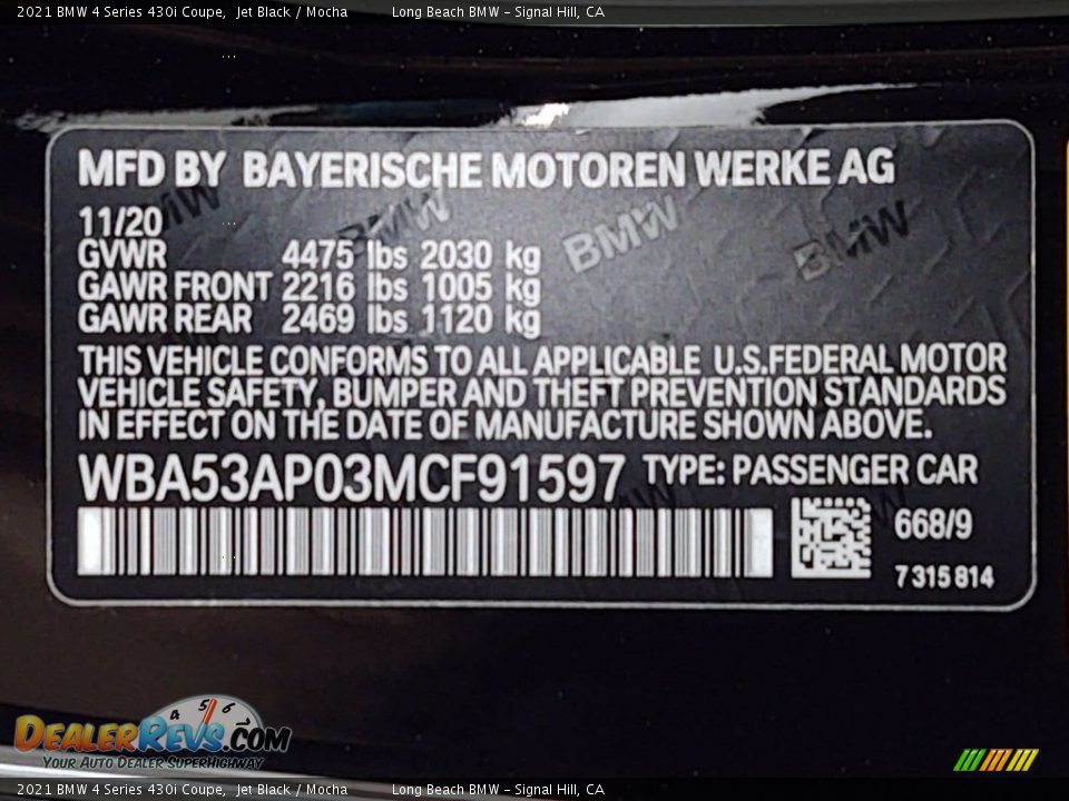 2021 BMW 4 Series 430i Coupe Jet Black / Mocha Photo #25