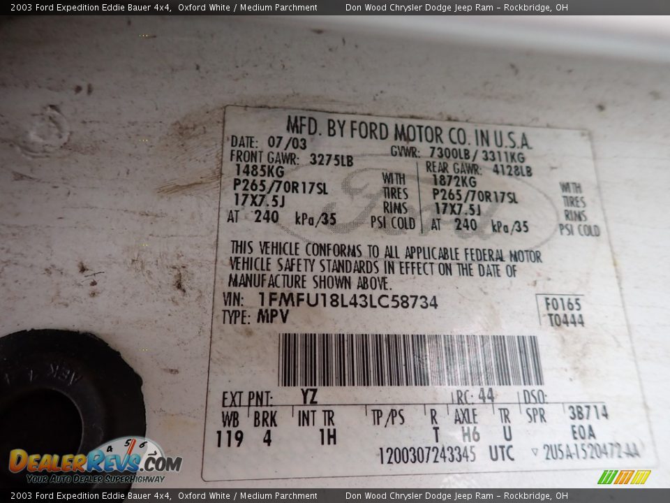 2003 Ford Expedition Eddie Bauer 4x4 Oxford White / Medium Parchment Photo #22