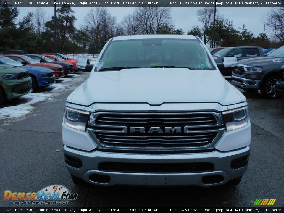 2021 Ram 1500 Laramie Crew Cab 4x4 Bright White / Light Frost Beige/Mountain Brown Photo #2