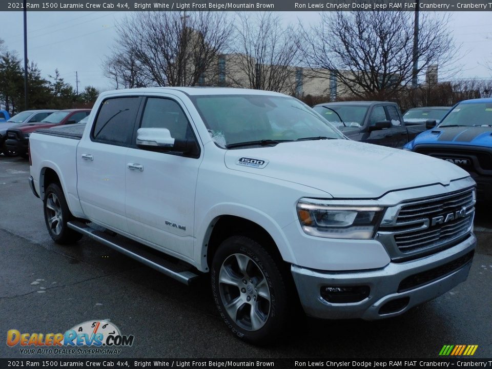 2021 Ram 1500 Laramie Crew Cab 4x4 Bright White / Light Frost Beige/Mountain Brown Photo #3