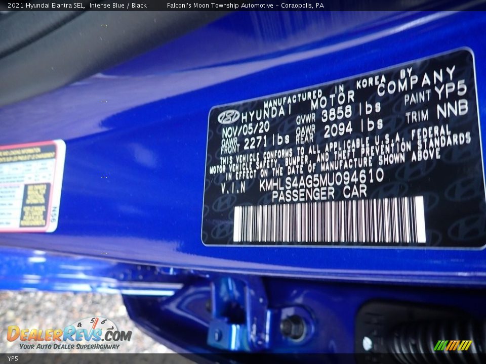 Hyundai Color Code YP5 Intense Blue