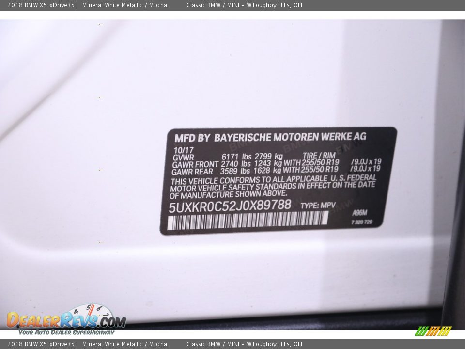 2018 BMW X5 xDrive35i Mineral White Metallic / Mocha Photo #28