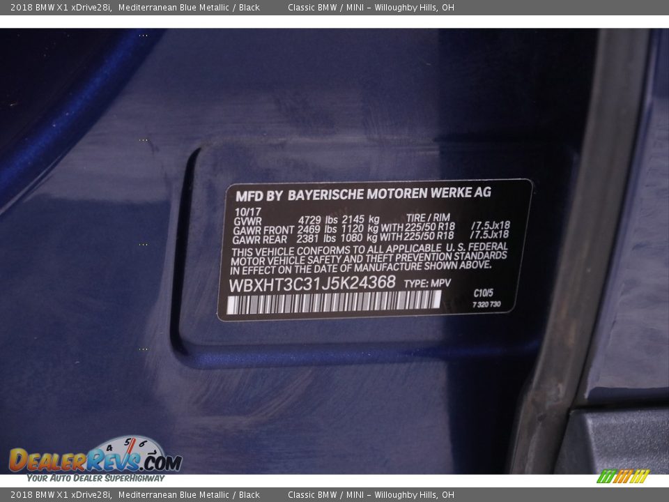 2018 BMW X1 xDrive28i Mediterranean Blue Metallic / Black Photo #26