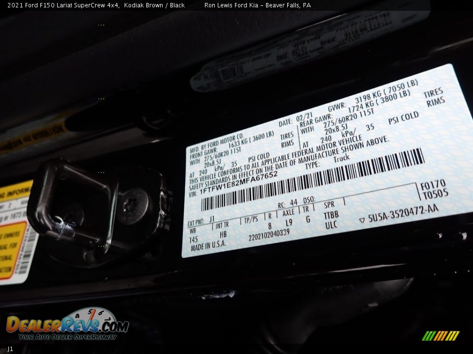 Ford Color Code J1 Kodiak Brown