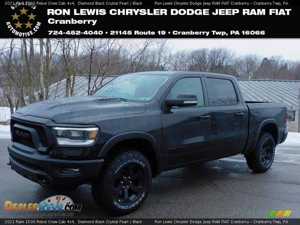 2021 Ram 1500 Rebel Crew Cab 4x4 Diamond Black Crystal Pearl / Black Photo #1