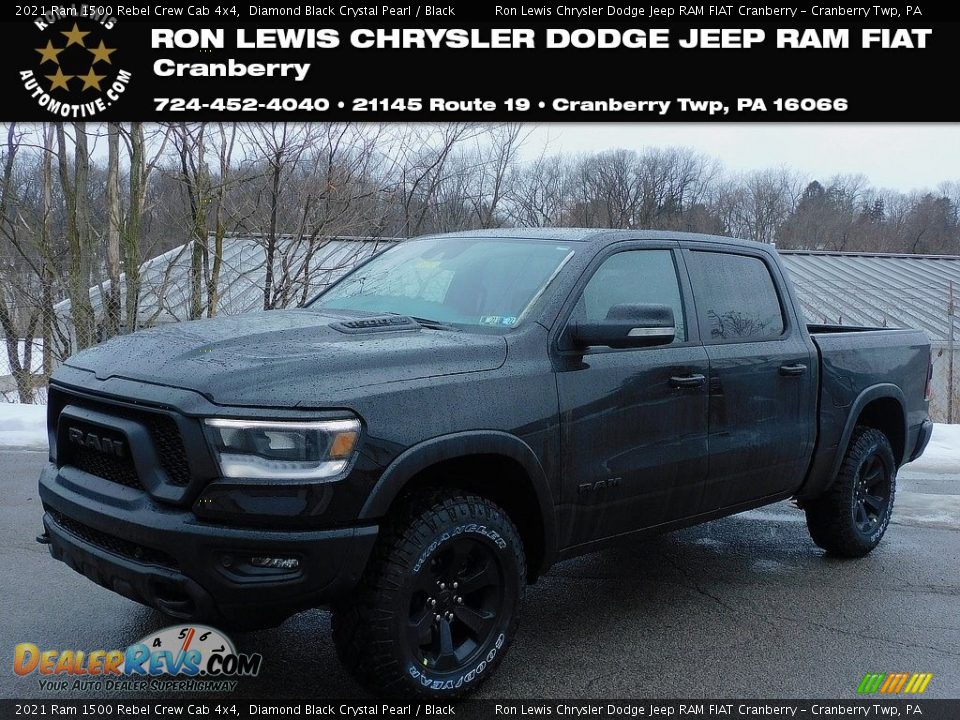 2021 Ram 1500 Rebel Crew Cab 4x4 Diamond Black Crystal Pearl / Black Photo #1