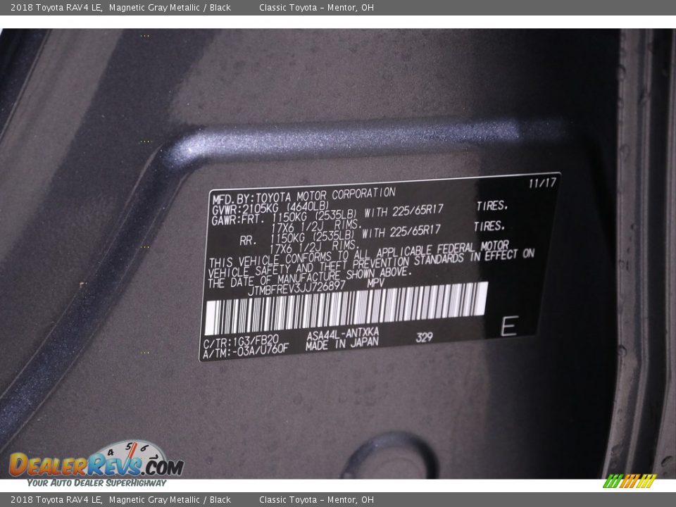 2018 Toyota RAV4 LE Magnetic Gray Metallic / Black Photo #21