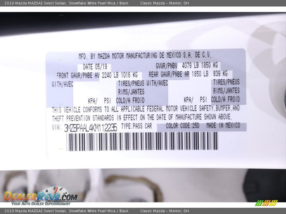 2019 Mazda MAZDA3 Select Sedan Snowflake White Pearl Mica / Black Photo #22