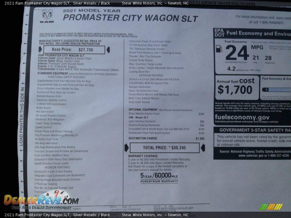 2021 Ram ProMaster City Wagon SLT Window Sticker Photo #25