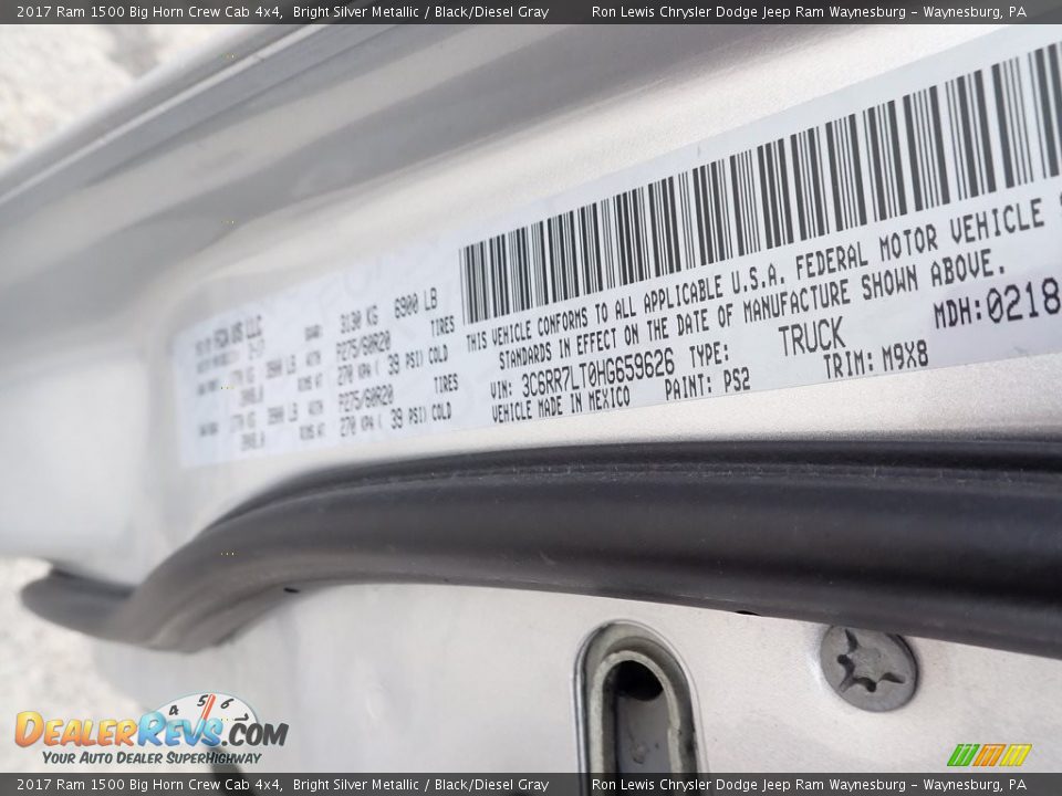 2017 Ram 1500 Big Horn Crew Cab 4x4 Bright Silver Metallic / Black/Diesel Gray Photo #16