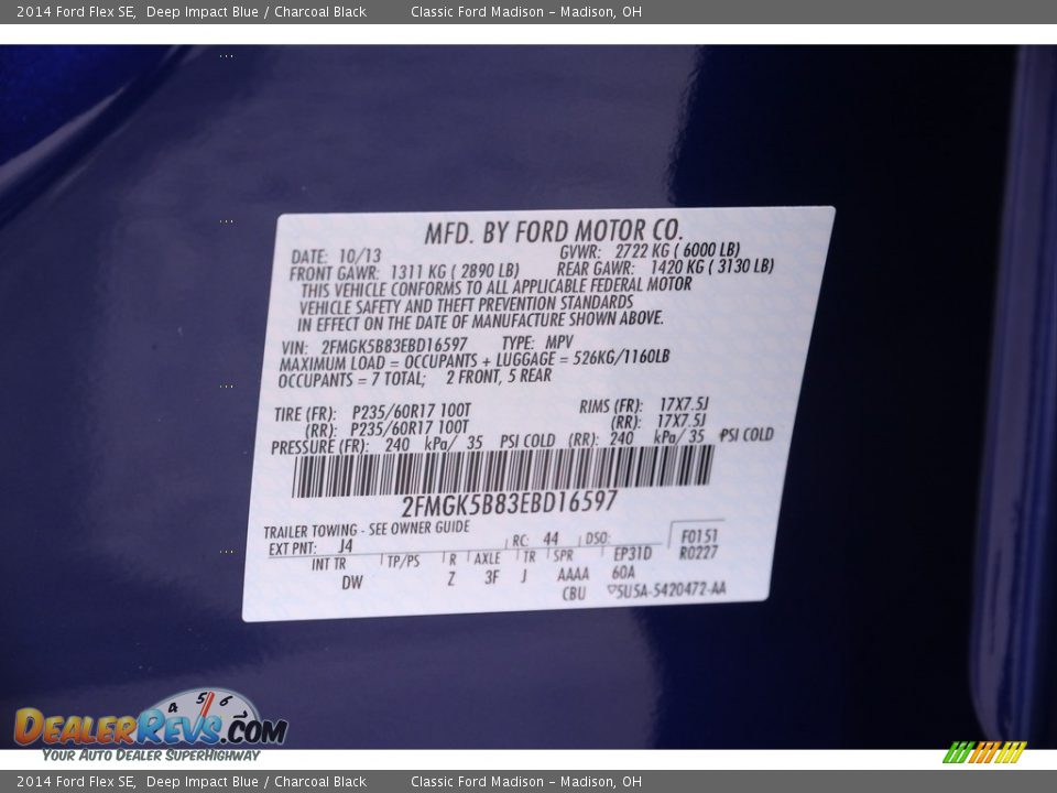 2014 Ford Flex SE Deep Impact Blue / Charcoal Black Photo #20