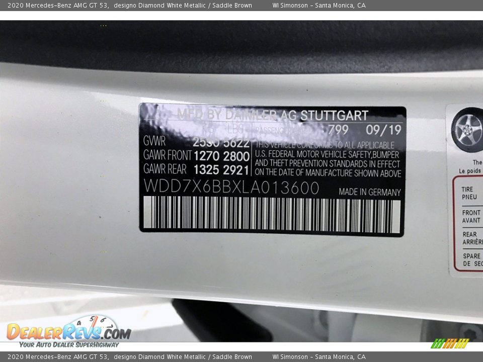 2020 Mercedes-Benz AMG GT 53 designo Diamond White Metallic / Saddle Brown Photo #24