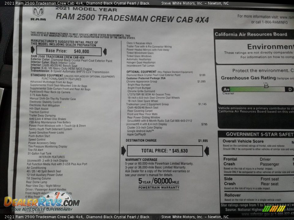 2021 Ram 2500 Tradesman Crew Cab 4x4 Diamond Black Crystal Pearl / Black Photo #26