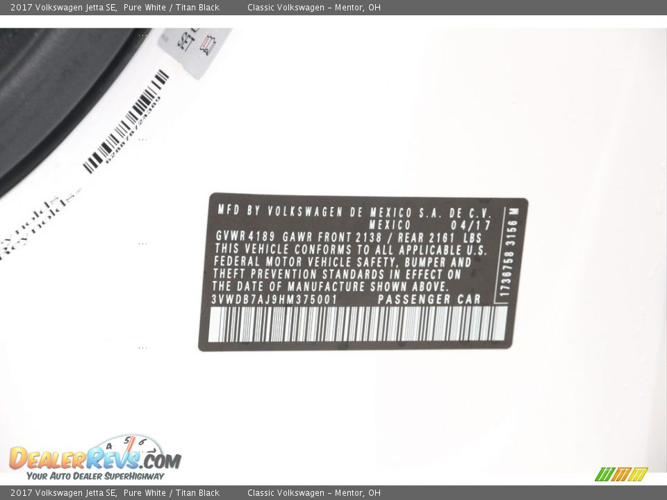 2017 Volkswagen Jetta SE Pure White / Titan Black Photo #16