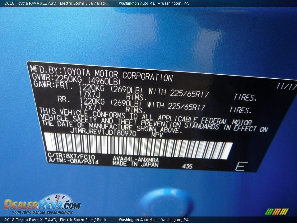 2018 Toyota RAV4 XLE AWD Electric Storm Blue / Black Photo #32
