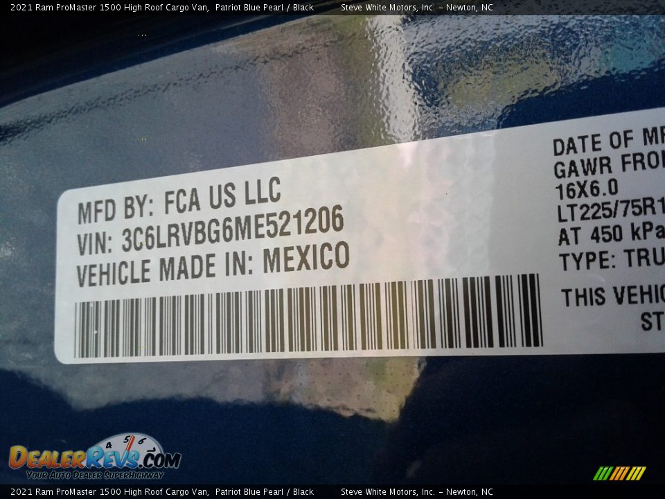 2021 Ram ProMaster 1500 High Roof Cargo Van Patriot Blue Pearl / Black Photo #26