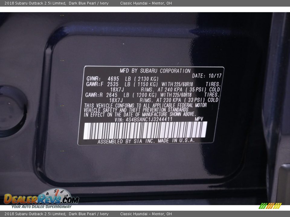 2018 Subaru Outback 2.5i Limited Dark Blue Pearl / Ivory Photo #23