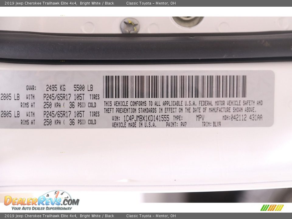 2019 Jeep Cherokee Trailhawk Elite 4x4 Bright White / Black Photo #26