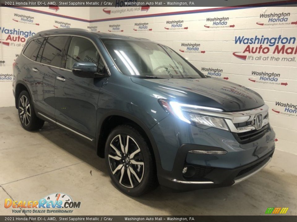 2021 Honda Pilot EX-L AWD Steel Sapphire Metallic / Gray Photo #2