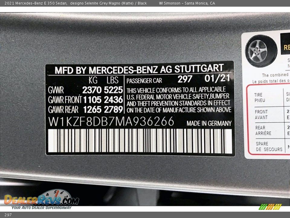 Mercedes-Benz Color Code 297 designo Selenite Grey Magno (Matte)