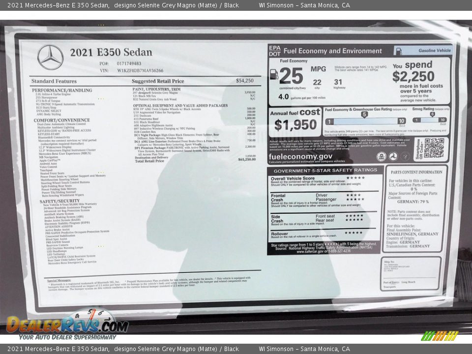 2021 Mercedes-Benz E 350 Sedan Window Sticker Photo #11