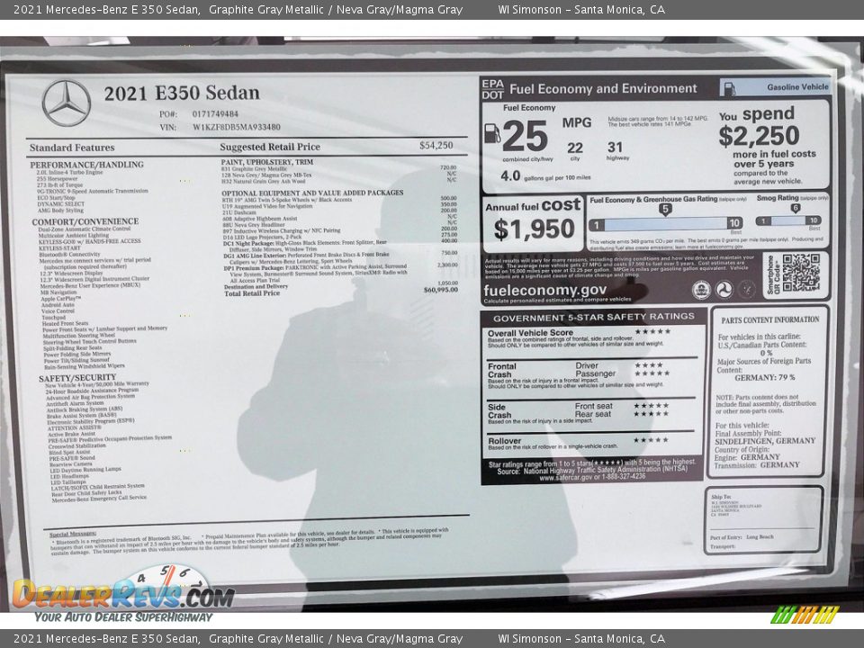 2021 Mercedes-Benz E 350 Sedan Graphite Gray Metallic / Neva Gray/Magma Gray Photo #11