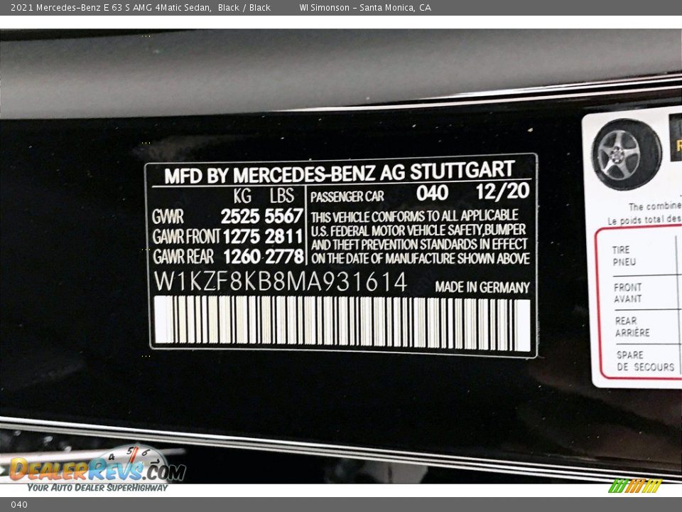 Mercedes-Benz Color Code 040 Black