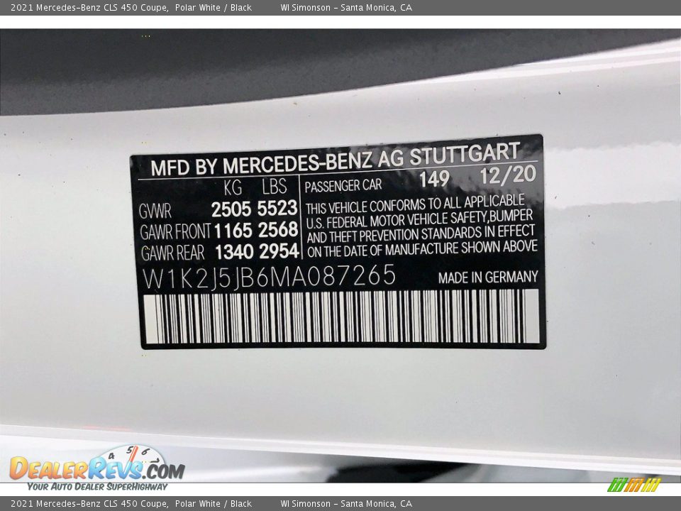 2021 Mercedes-Benz CLS 450 Coupe Polar White / Black Photo #10