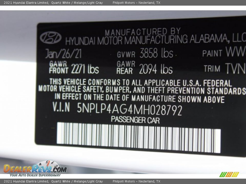 2021 Hyundai Elantra Limited Quartz White / Melange/Light Gray Photo #25